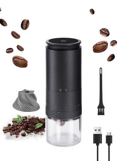 1500mAh Electric Coffee Burr Grinder with Externally Adjustable Type-C Charging - Bean Grinding Machine and Coffee Maker