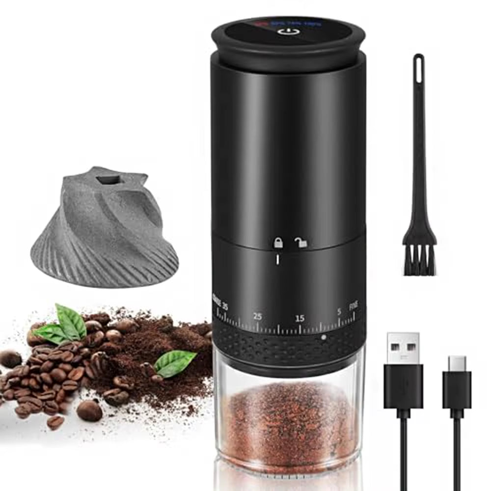 1500mAh Electric Coffee Burr Grinder with Externally Adjustable Type-C Charging - Bean Grinding Machine and Coffee Maker