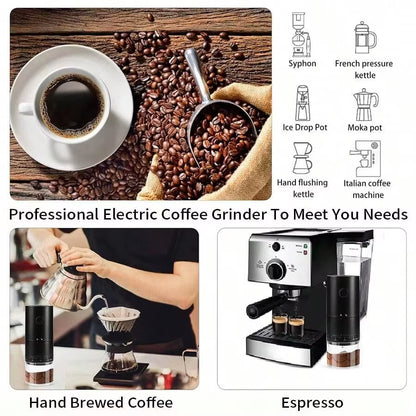 1500mAh Electric Coffee Burr Grinder with Externally Adjustable Type-C Charging - Bean Grinding Machine and Coffee Maker