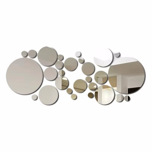 26-Piece Classic Round Acrylic Mirror Wall Stickers - Self-Adhesive Removable Art Tiles for Ceramic Surfaces