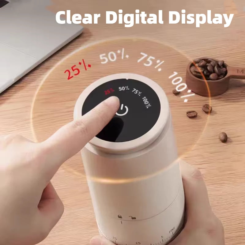 1500mAh Electric Coffee Burr Grinder with Externally Adjustable Type-C Charging - Bean Grinding Machine and Coffee Maker
