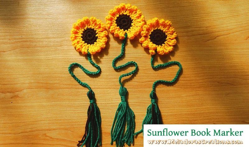 Sunflower Book Marker free crochet pattern by Meladora's Creations