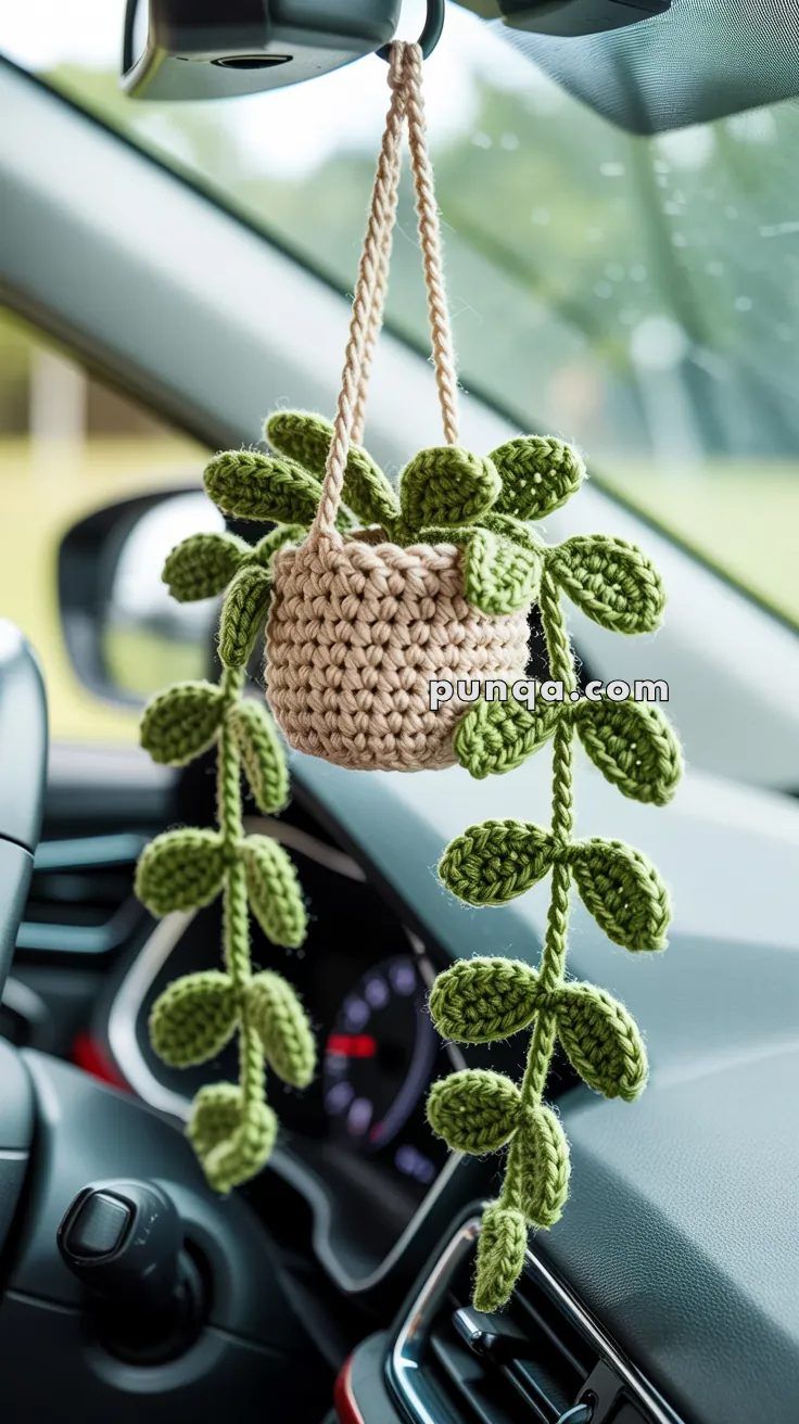 Crochet Car Hanging Trailing Plant free crochet pattern by Punqa