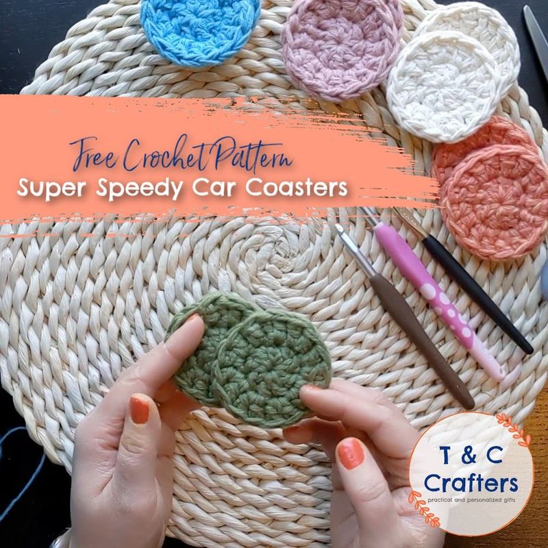 Super Speedy Crocheted Car Coasters free crochet pattern by Candace