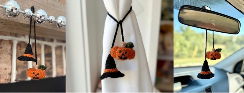 Crochet Halloween Car Charm (Witch Hat & Pumpkin) free crochet pattern by Ashley Stallsworth