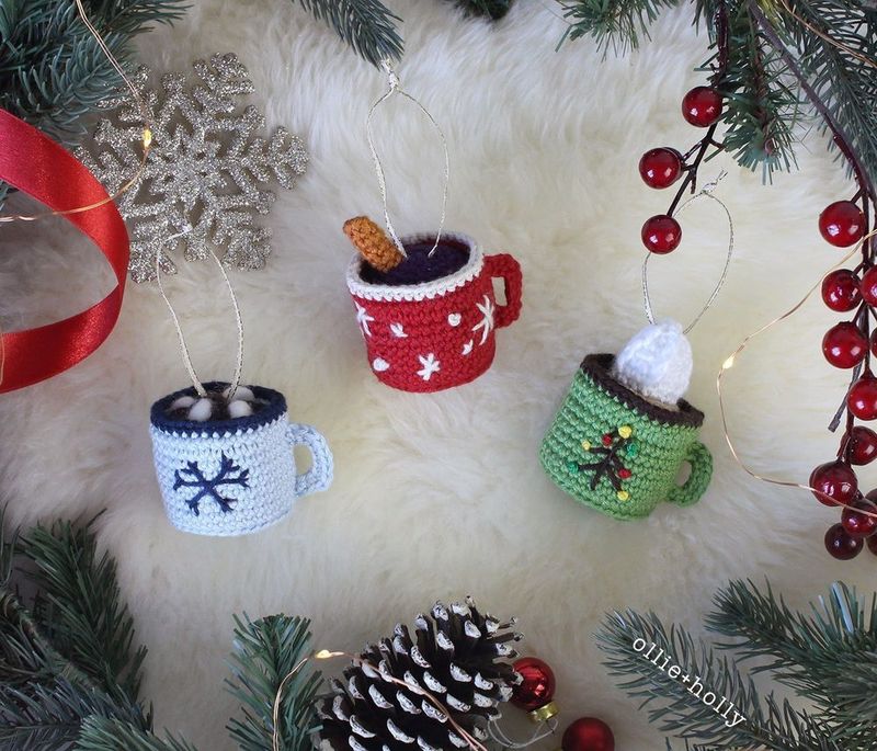 Hot Chocolate Mug Ornament free crochet pattern by Ollie + Holly
