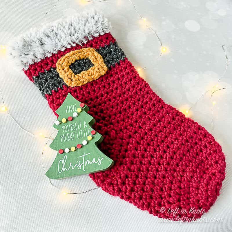 Santa Stocking with Fur Border free crochet pattern by Left in Knots