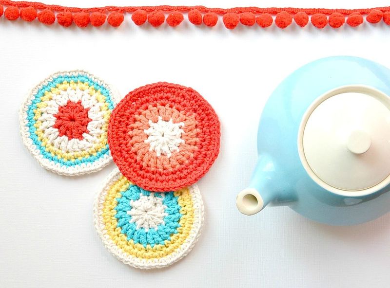 Colorful Little Vintage Coasters free crochet pattern by Jessica
