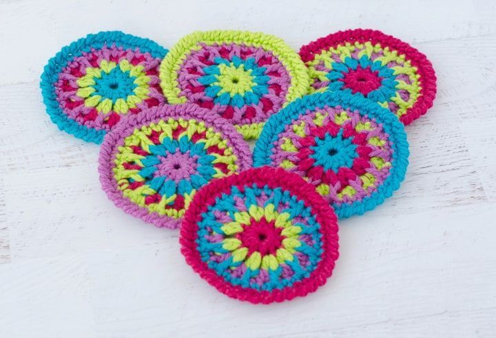 Kaleidoscope Coasters free crochet pattern by Cheryl Bennett