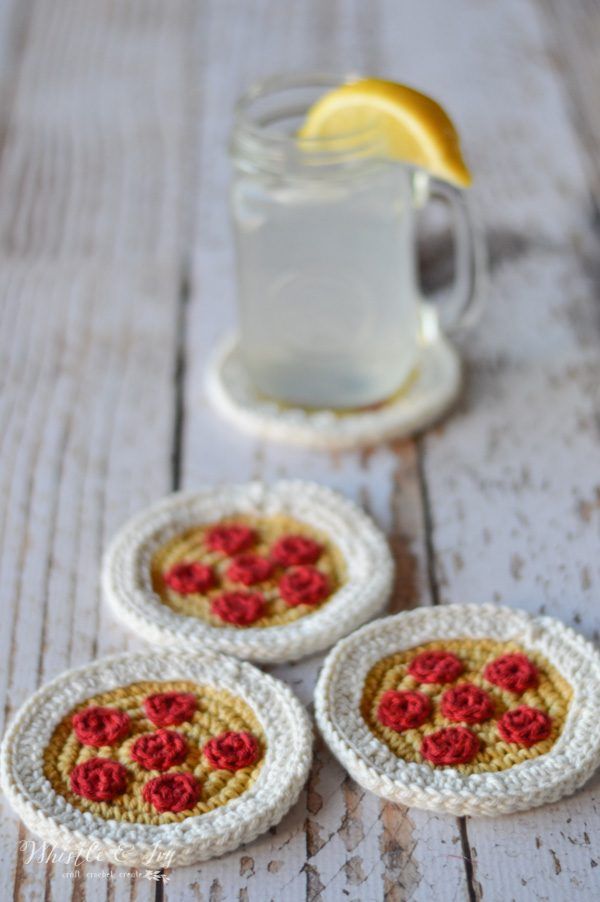 Crochet Pizza Coasters free crochet pattern by Bethany