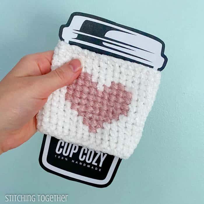 Here's My Heart Coffee Sleeve free crochet pattern by Stitching Together