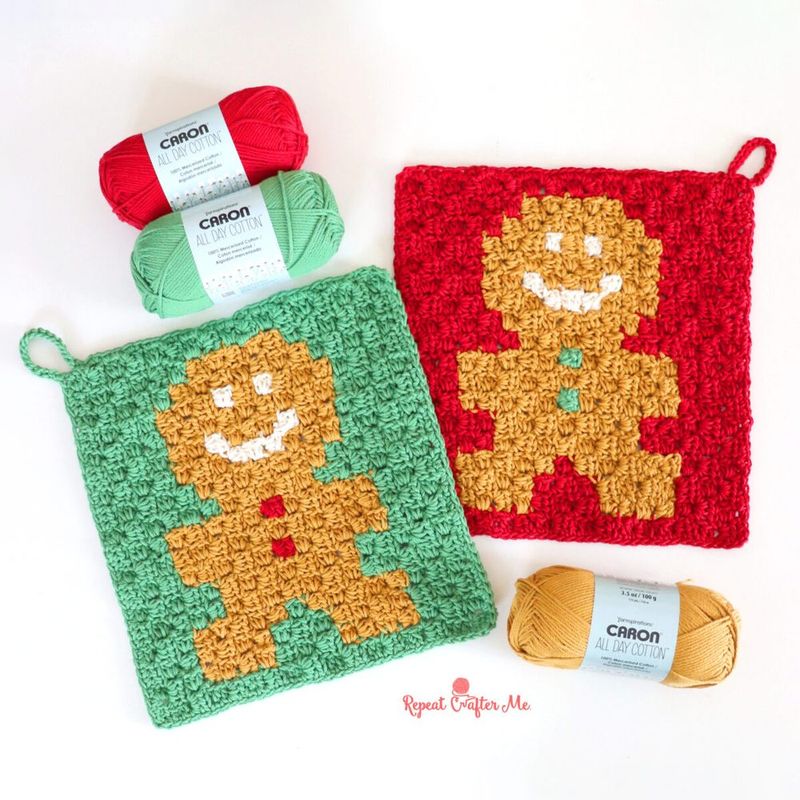C2C Gingerbread Dishcloth free crochet pattern by Sarah