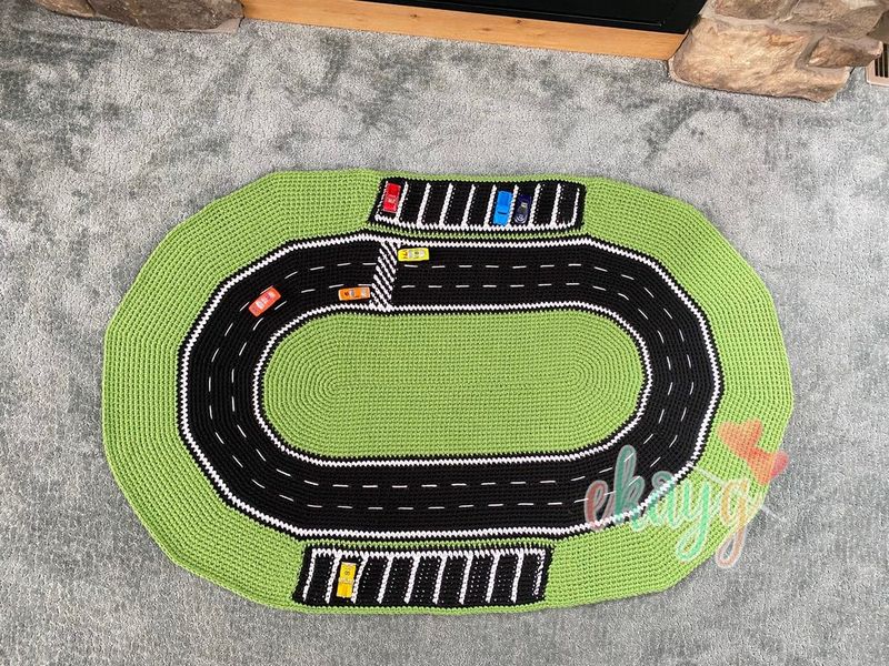 Racetrack Play Rug free crochet pattern by Erin Greene