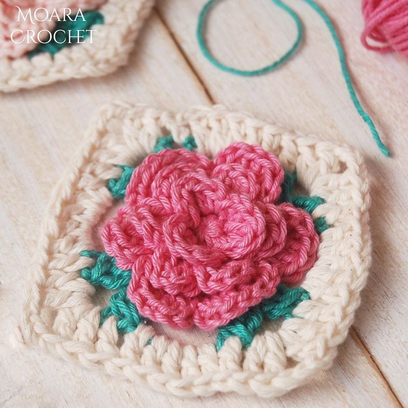 Crochet Rose Granny Square free crochet pattern by Moara Crochet