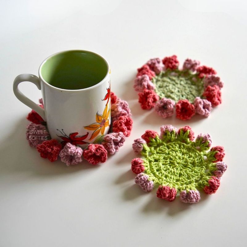 Rose Bouquet Coaster free crochet pattern by Jade