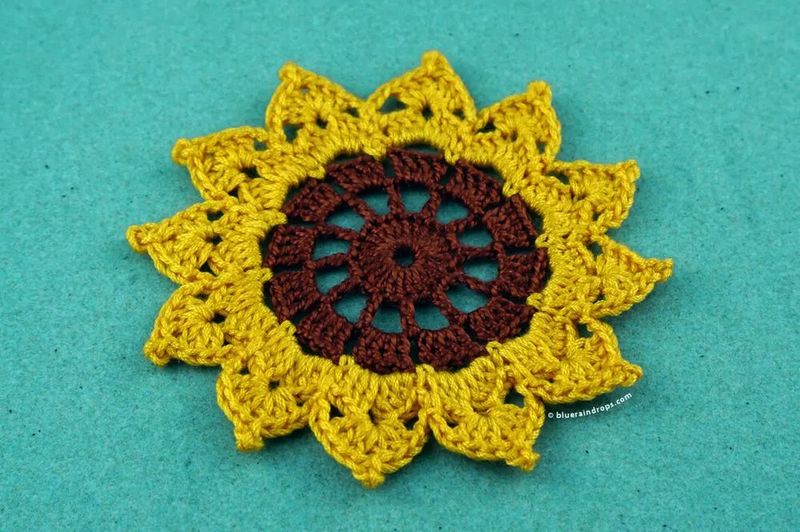 Easy Crochet Sunflower free crochet pattern by Blueraindrops Arts and Crafts