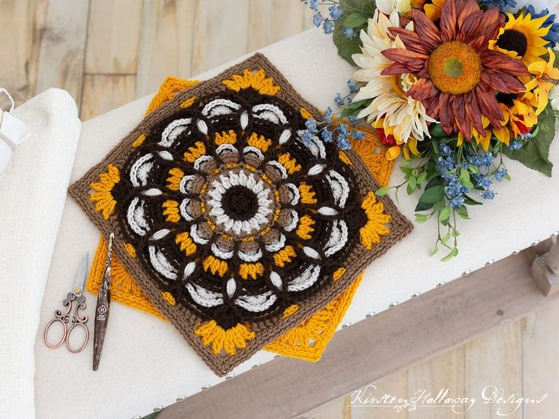 Autumn Radiance 12" Sunflower Square free crochet pattern by Kirsten Holloway Designs