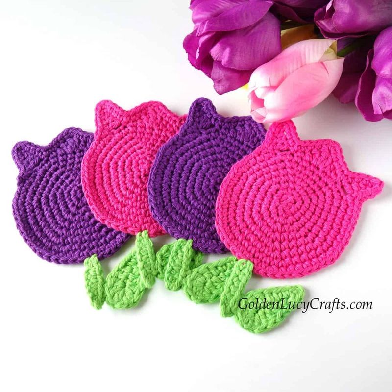 Tulip Coaster and Applique free crochet pattern by Olena