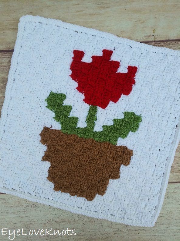 C2C Potted Tulip Square free crochet pattern by EyeLoveKnots